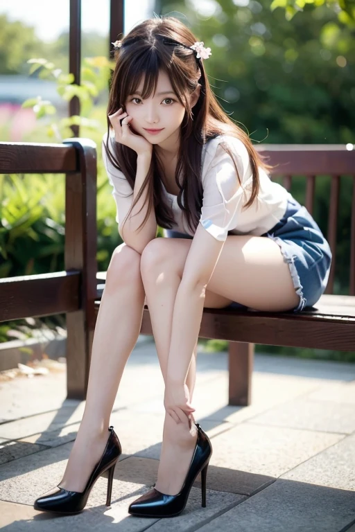 Photo-realistic quality、A fifty-something Japanese woman lying on the ground in a park, Beautiful Japanese girl face, Japanese Model, Beautiful girl model, Beautiful model girl, Realistic young gravure idol,Very beautiful girl, Young and cute gravure idol, cute beautiful, looking at the camera