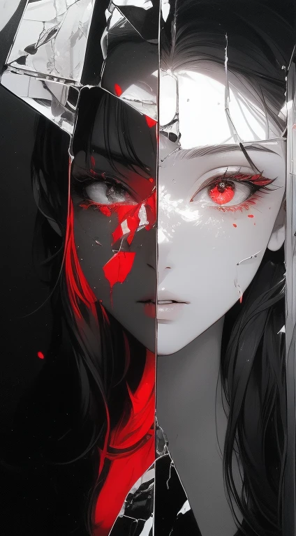 (masterpiece, best quality, ultra high res:1.2), 1girl, (abstract art:1.3), half demon