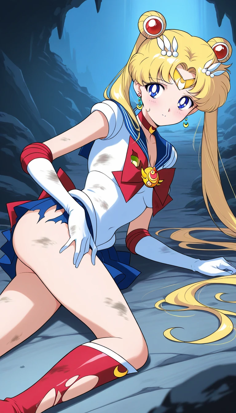 ((((Angle view from under the skirt, ))),masterpiece, Highest quality, (1 person), (Sailor Moon R),(Super Sailor Moon Uniform), (Blonde), (Red long boots), (Detailed face), Small breasts,Face Focus, White wall, (bed), Bright room, Very embarrassed look, White gloves, Detailed eyes, Detailed face, (Love hotel room), Highest quality, High resolution, (Fine and beautiful eyes: 1.3), highly Detailed face, Detailed CG, (Perfect hands, Perfect Anatomy: 1.3),(Short skirt), (Inverted skirt 1.3), (Detailed Panties 1.3), (Cotton white panties: 1.3), (Tears in my eyes: 1.0),(Panties with ruffles: 1.3),(Panties soaked with love juice: 1), (Squat: 1.3), (Spread your legs: 1.3),(Long ponytail)