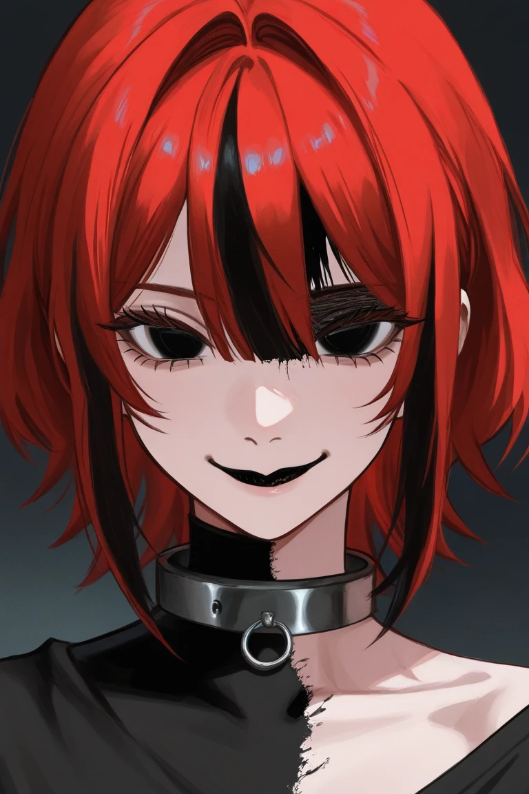 masterpiece, best quality, <lora:yameroyandere:0.6>, yameroyandere, (crazy smile:1.2), crazy eyes, yandere, red background, constricted pupils, red eyes, empty eyes,