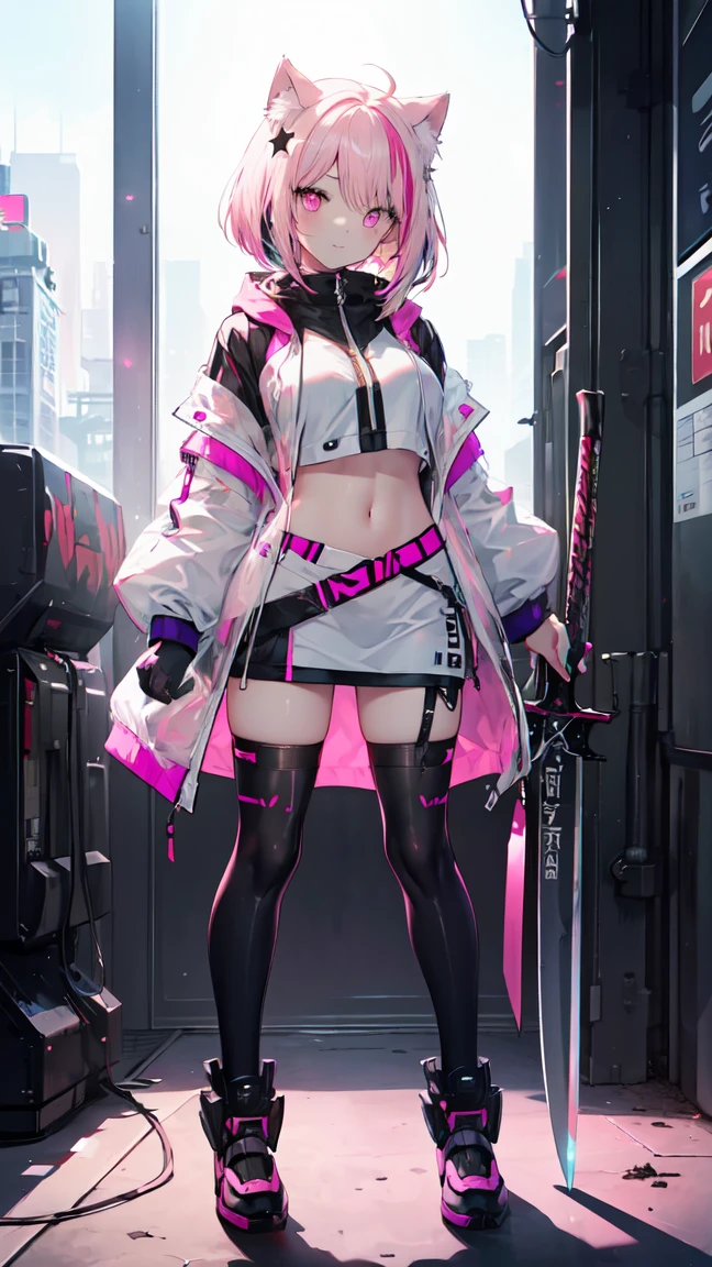 (work of art, best qualityer), 1 girls, Bblack hair, cups, cyber punk, standing alone, at waist height, sexy appearance