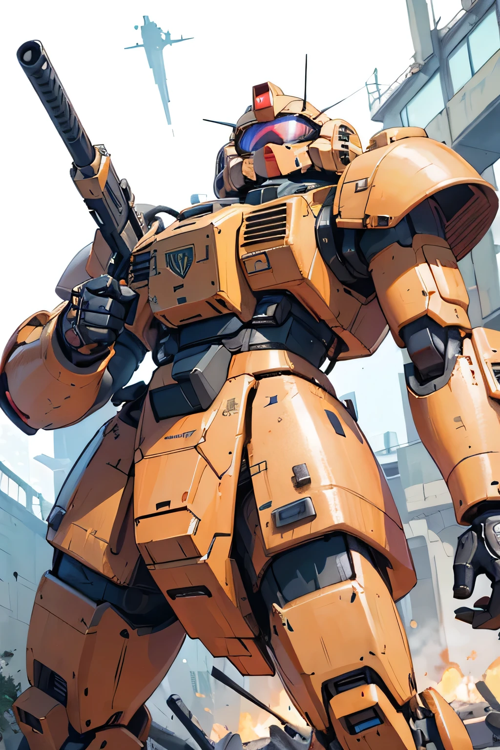 Please draw what you like.8k,MS-05, zaku 1, monoeye, gun,masterpiece ,amazing, dynamic production, extremely detailed, extremely beautiful and fain design extremely beautiful and fain colors, high resolution, cinematic style ,illustration, gundam,sci-fi, HD, Gquuuuux, premium performance, premium detailed, 8k, best quality, 傑作,holding beam gun, 旧ザク, amazing, simple background,