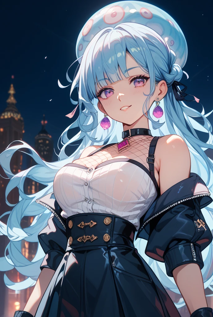 masterpiece, best quality, robin, 1girls, light blue hair, long hair, blue eyes, white dress, white sailor collar, white scarf, sitting on bed, indoors, bedroom, windows, blue sky, winter, snow, warm smile, upper body. closed mouth,