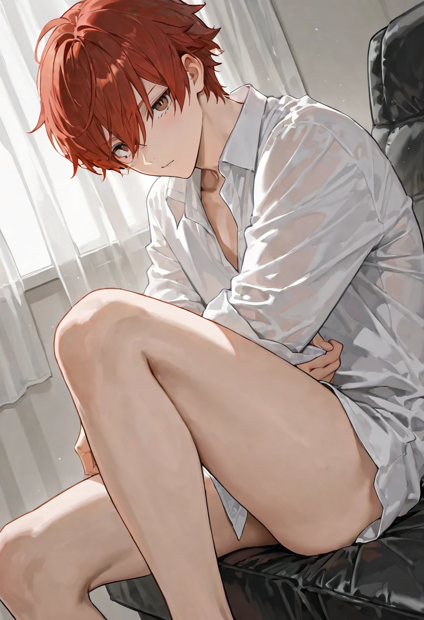 (masterpiece, Highest quality:1.2)、nsfw、Beauty、boyish、Red hair、Completely naked、Pixie Cut、On the bed、Sex、male、sleep、Love Hotel、High Position