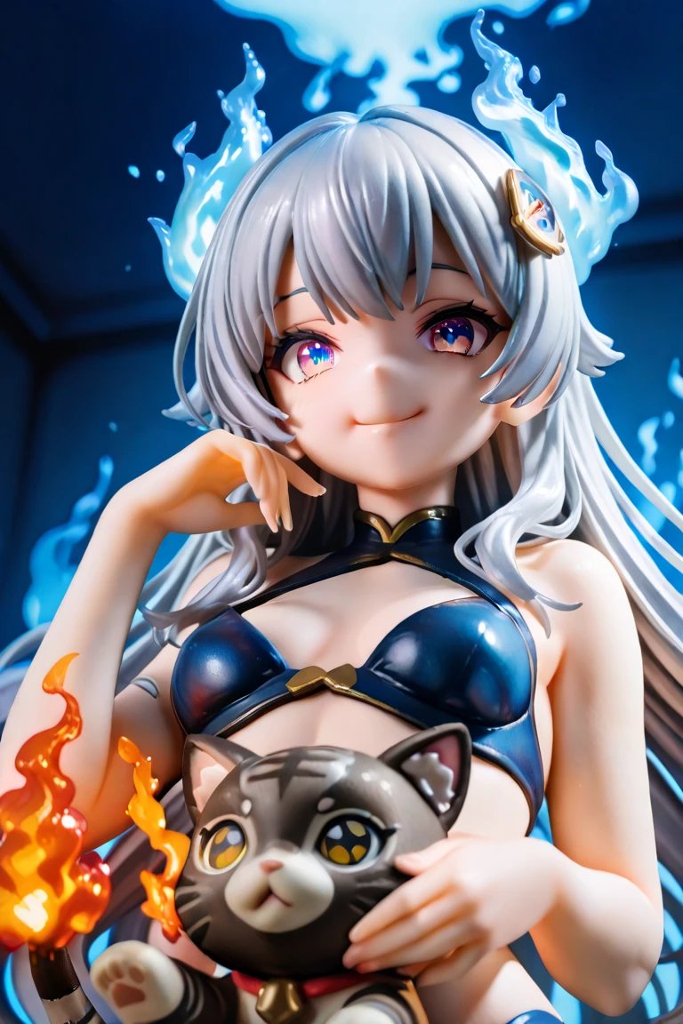 1girl,white hair,twin tail,((neon bule hair highlight)),orange eye, white sporys bra,white strapless dress,BREAK, full body, chibi, [realistic], [3d], (3dcg), ((octane render)), smile, closed mouth BREAK (8k, RAW photo, best quality, masterpiece:1.2), ultra high res, (((realistic, photo-realistic))), professional lighting, detailed lighting, professional photography, f dynamic angle, high quality, high res, extremely detailed, bloom BREAK depth of field, sketch, sharp focus, soft lighting, good composition, god light highlight, detailed, (((photorealistic details))), detailed skin, to8contrast style
