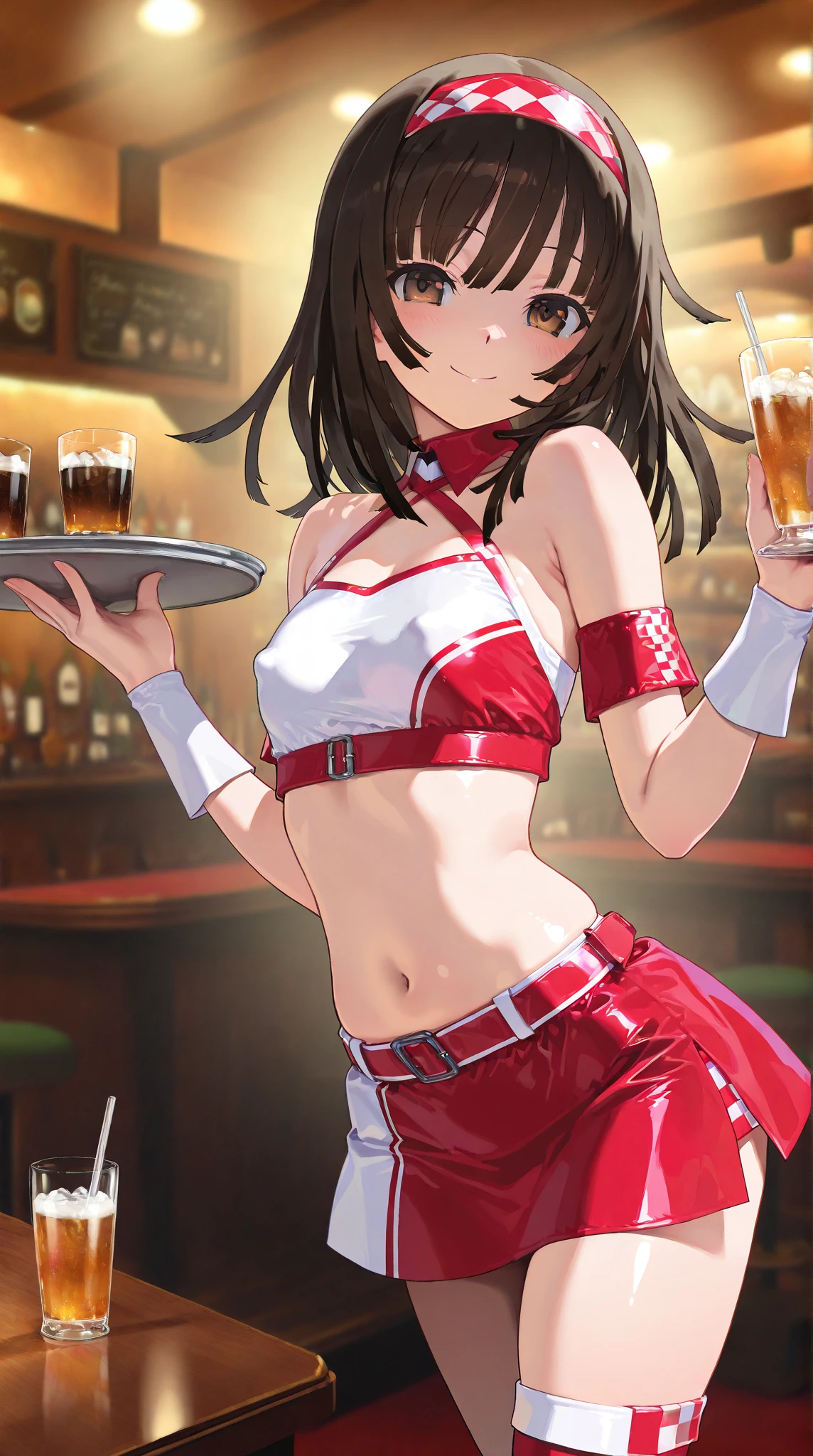 Gravure model Reimu happily chatting on the train platform at night