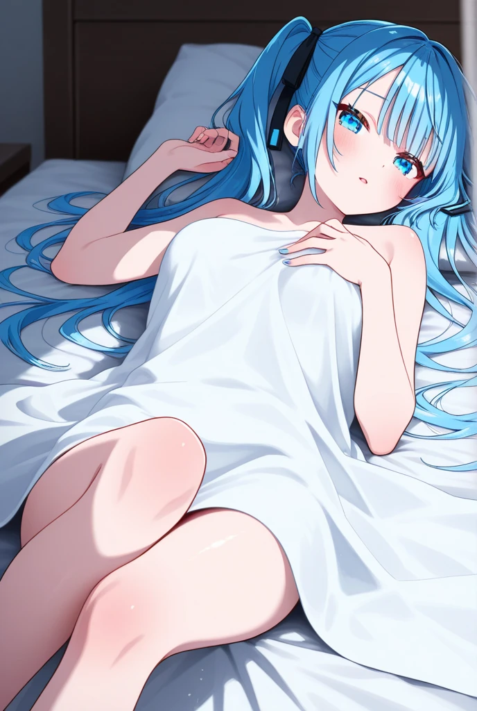 (score_9, score_8_up, score_7_up), (highres:1.4), 1girl, Rosmontis_\(Arknights\), masterpiece, best quality, HD, cute, living room, flat chest, lying down on couch, half-closed eyes, squinting eyes, bluish silver hair, very long straight hair, emerald eyes, detailed eyes, pale skin, straight bang, (nipples, pussy), white sundress, looking at viewer, slender, cat ears pointed up, listless, cat tail, small build, furniture on background, detailed background, (bird eye view)