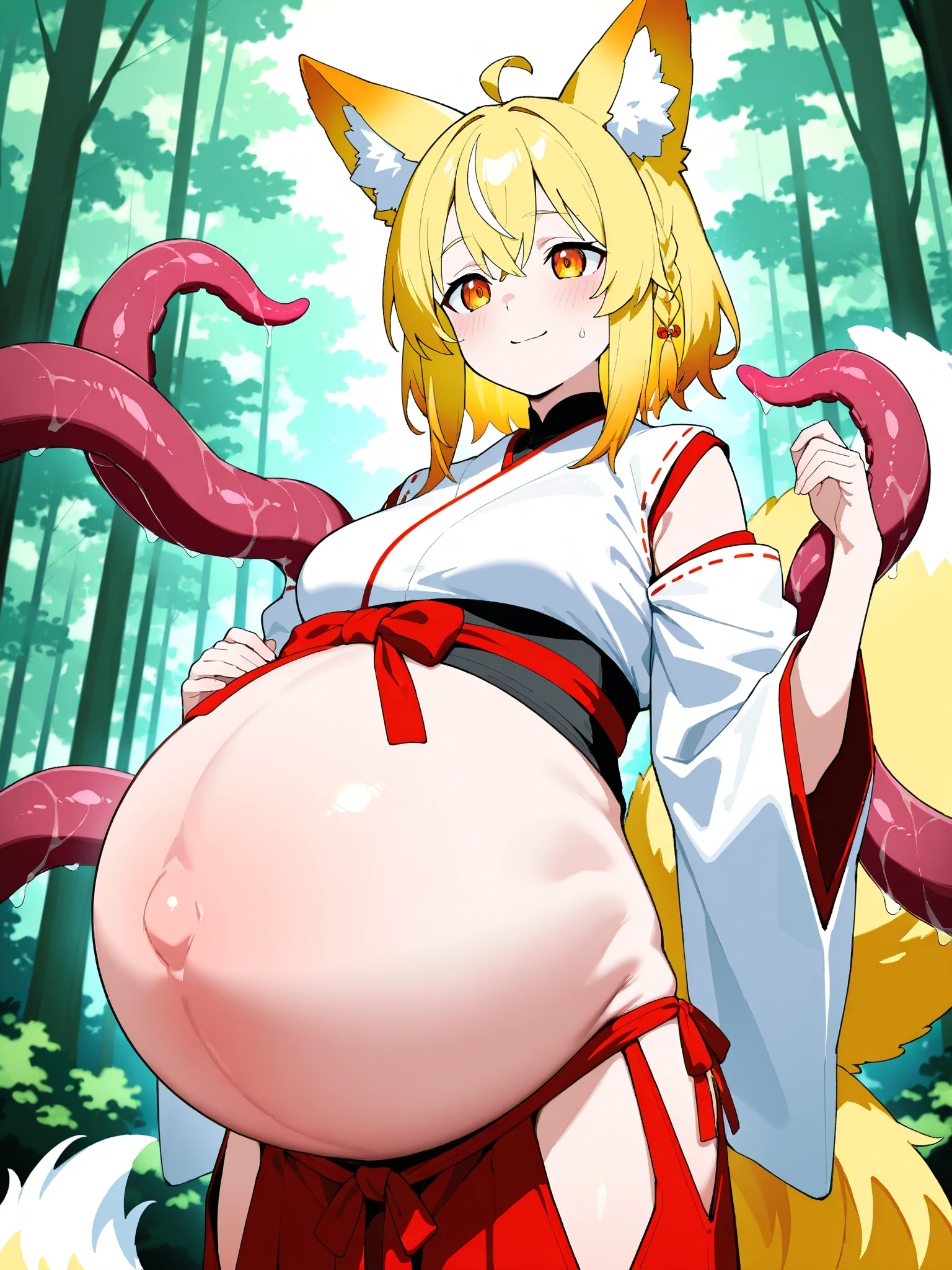 (masterpiece, highest quality:1.2), Ultra-high resolution), RAW Photos, Professional Lighting, Cinema Lighting, (1 girl), Leona, レオナ, Dragon Quest:dai no daibouken, (blonde, Long Hair, Brown eyes, string tiara, hair ornaments, bangs), (earrings, brass Circlet, choker, full nude, naked, bare bodies, knee high socks, golden bracelet), ((((ultra large natural breasts, Super huge tits, Super huge boob, Super huge cleavages)))), ((trees, ivy, swamp, dark forest, deep forest, dark atmosphere)), (nsfw:2.0, sweat bodies:2.0), (tentacles fuck her pussy, having sex with tentacle’s monster, tentacle monster cum inside her pussy, cum inside her vagina, tentacles coil around her bodies, tentacles penis enter into her pussy:1.5, tentacles penis penetrate into her vagina:1.5), detailed face, detailed eyes, clear & fine eyes, (pregnant stomach),