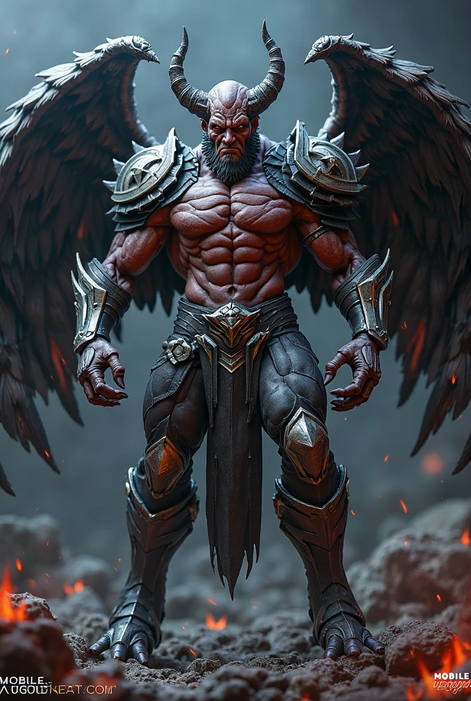 a pale white angry male demon monster with big horns, wings and a great axe, rock skin, hyperdetailed, highly detailed, hyper realistic, octane render, 8k, photorealistic, 3d render, unreal engine, cinematic lighting, dark fantasy, chiarascuro lighting, dramatic shadows, detailed facial features, sharp focus, ultra detailed