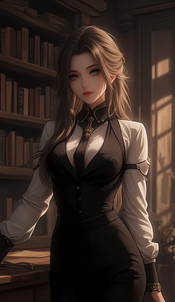(A high resolution,absurderes,unbelievable Ridiculous,hugefilesize,voluminetric lighting,Moody lighting),
1girll,Mature female,A MILF,Brown hair, Long hair,Wavy hair,bangs,Red eyes,Moles under the mouth, Black dress,Lace,Lace trim,Lace thighs,
Smiling,Head tilt,facingviewer,view the viewer,