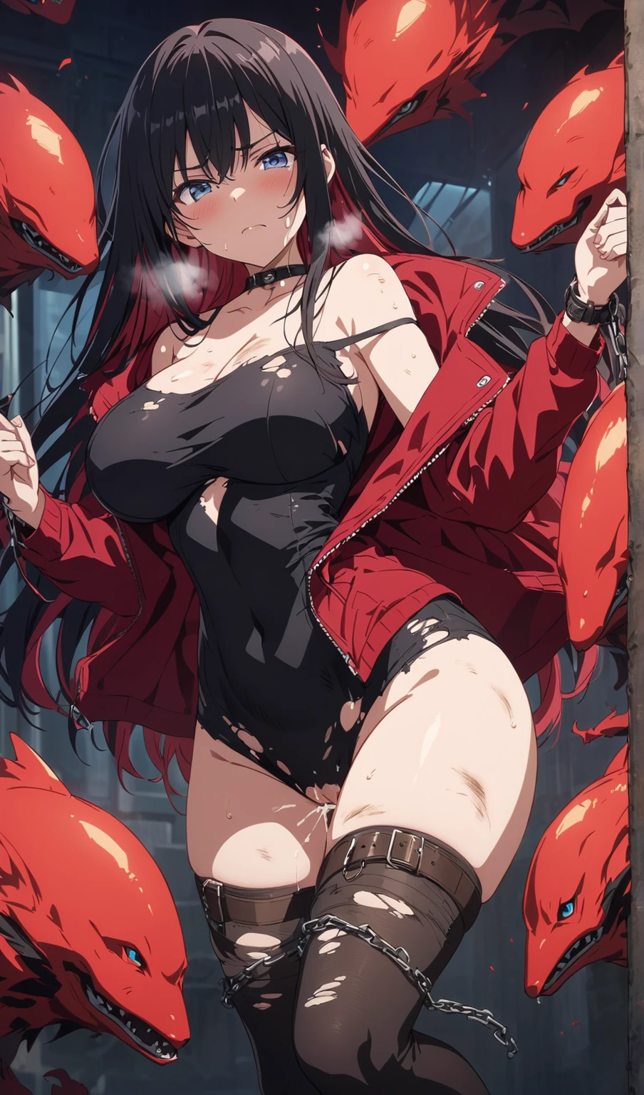 (best quality, masterpiece, uncensored, high quality, ultra detailed, extremely detailed CG, beautiful face, beautiful eyes, beautiful hair), solo, (1girl:silver eyes, (((red hair, straight hair, long hair, twintails)))), (((((witch, collar))))), (((((extremely awesome detailed deep-silky-healthy-lackwarm-foundational-baby face))))), nsfw, pussy, skindantation, hiqcgbody,(gleaming skin), (outdoors, alley:1.2), masterpiece,best quality,(size difference:1.4),(huge male necromancer,(monster:1.3),vampire standing:1.3), meatshield style and (1girl) and (monster sex), motion lines,(suspension,reverse suspended congress),(absurd stomach bulge), collar, chain,cum, penis, tears, breasts, nipples,large insertion,teeth, bound, bdsm,rolling eyes, vaginal,bondage,navel, tongue, open mouth, crying with eyes open, pussy, ahegao, tongue out, spread legs, (legs up),restrained, testicles,fucked silly, cuffs, nude, black collar,veins,arms up, (eerie atmosphere, horror theme), suspenders, (extremely awesom e detailed and ribbon:1.3),(extremely awesome detailed deep-silky-healthy-lackwarm-foundational-soft-skin:1.1), (extremely awesome detailed gleaming skin), (extremely awesome detailed pretty face, extremely awesome detailed eyes, extremely awesome detailed shiny hair:1.2), (embarrassed, closed mouth:1.4), extremely awesome detailed dynamic lighting, extremely awesome detailed caustic, extremely awesome detailed deep shadows,(best quality, highres, absurdres, extremely awesome detailed CG unity 8K HDR wallpaper, perfect anatomy:1.1),(extremely awesome detailed realistic, extremely awesome detailed 3d:1.0)
