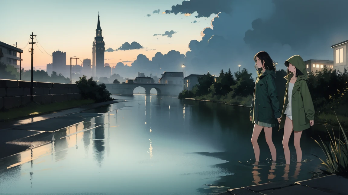 ((Naked))), (((standing on the bridge))