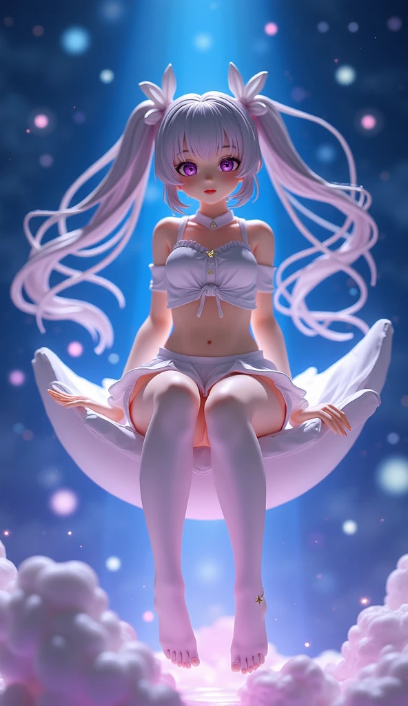 Upper body、one girl、I have dark blue hair color、two - tone、(pink highlight hair、bun hair、jewel design tiara、jewel design tiary、super huge 、Hide your nipples with jewel design lace、Sparkling jewel lace decoration on the body、Countless glowing spheres float、Glowing soap bubbles、underwater where fish swim、shining jellyfish、look at the camera、Pants decorated with jewelery design、jewelry design garter belt、M-shaped legs、Girl squatting、blush、Pregnant