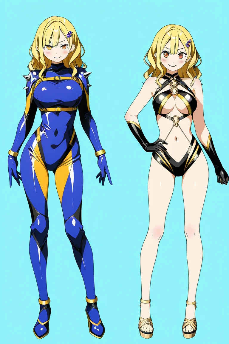 2Female Fighters、Japanese girl、Close-up of a girl in a black leotard、Black glossy leotard、Black boots、Gold and silver belts、Gold Circlet、Saiyan Girl, wonderful, Nano Girl, Female body type, Inspired by Hiromu Arakawa, Anime Manga Robot!! Anime Girls, Fubuki, Full Body Suit, by Hiromu Arakawa、wonderful, silk, Beautiful and attractive anime teen, Anime Girls of the future, tears,Drooling,Pee,Sweat,Tongue out,incontinence,Peeing、Estrus、Eyes wide open,Estrus,Blushing,Nipples are erect,Face is hot、Lust