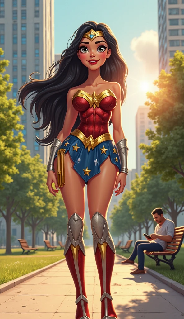 Wonderwoman,(((1girl))),((cute and beautiful wavy black haired girl)),((((greek race)))), red and gold wonderwoman costume
(Large breasts:1.4),saggy breasts,