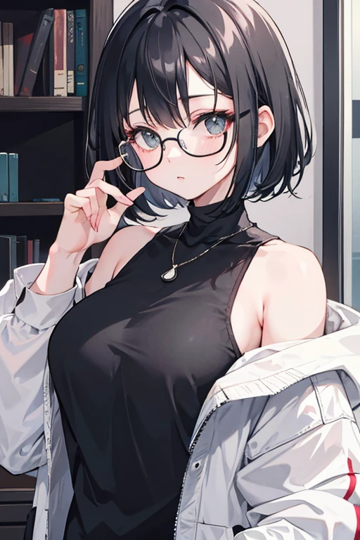 ((La mejor calidad)), ((Obra maestra)), (Detallado),  
Imagen epica de cuerpo completo de Mikasa Ackerman sonrojada con lentes
