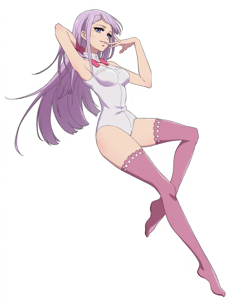 (((1 girl))) short hair, earings ,glossy lips ,team rocket uniform, red letter R, white skirt, white crop top, black thigh-high boots, black elbow gloves, evil smile, looking at viewer, cowboy shot, arms crossed, full body photo Mercedes von Martritz (Fire Emblem: Three Houses)