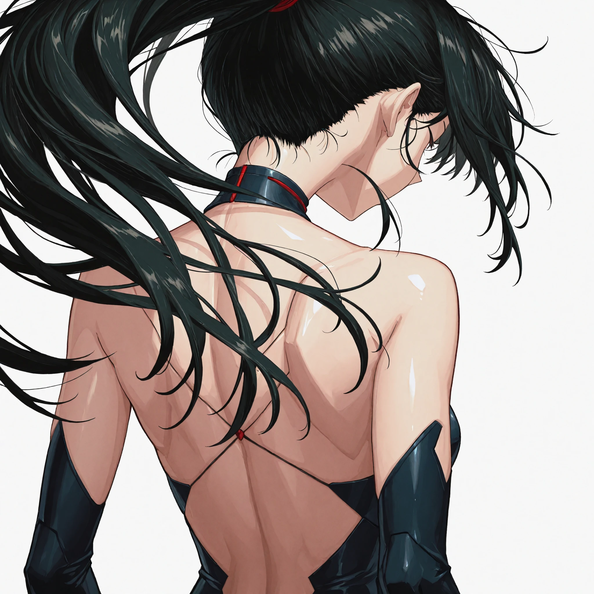 full length portrait photo, beautiful anorexic Asuka Langley, very skinny in bikini, visible bones and ribs, small flat breasts, very small waist, thin legs, beautiful face, profile view of Asuka Langley very skinny, white background.