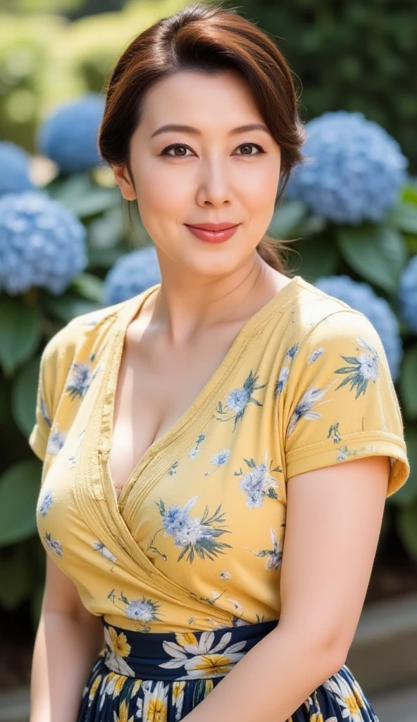 


最high quality, 8k, Vibrant, Sharp focus, high quality, High resolution, Middle-aged women, Mature Woman, 55 years old, (Whole Body Ezbian), (High heels facial detail, Highly detailed eyes, Plump figure、Plump face、((big 1.6))、(((Large Breasts)))、((Green Shirt))White Skirt　Black pumps、garden、Random Hairstyles、A kind smile、
