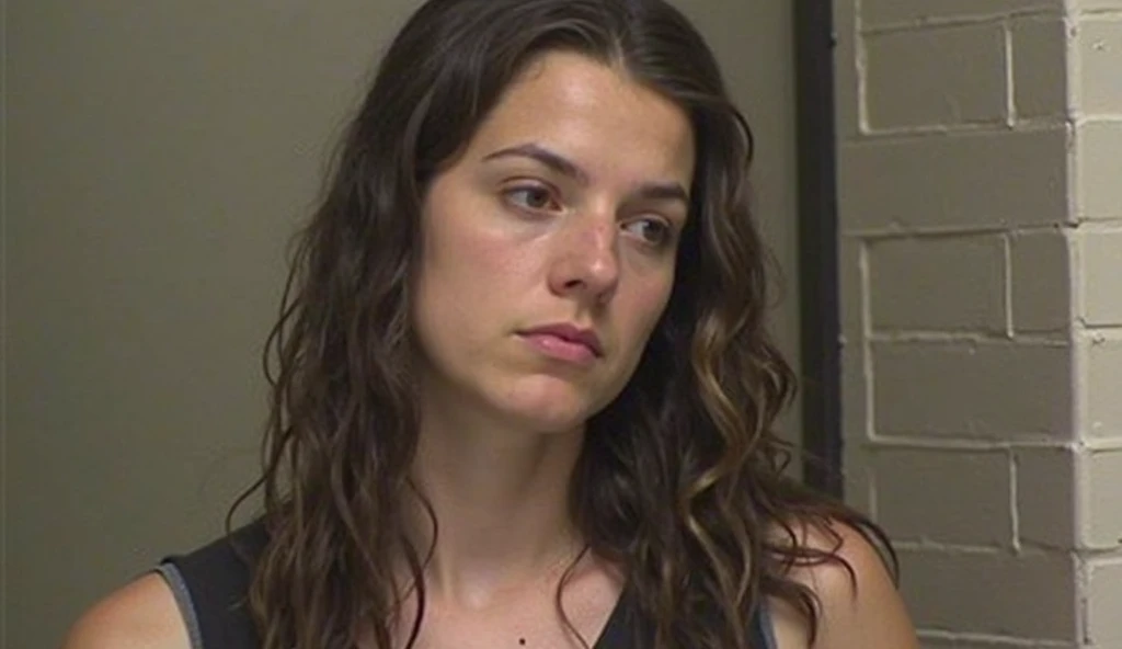 (1 women),D-cups , (realistic, photo-realistic) naked, milf, A 26-year-old police woman with her hair down, mugshot
