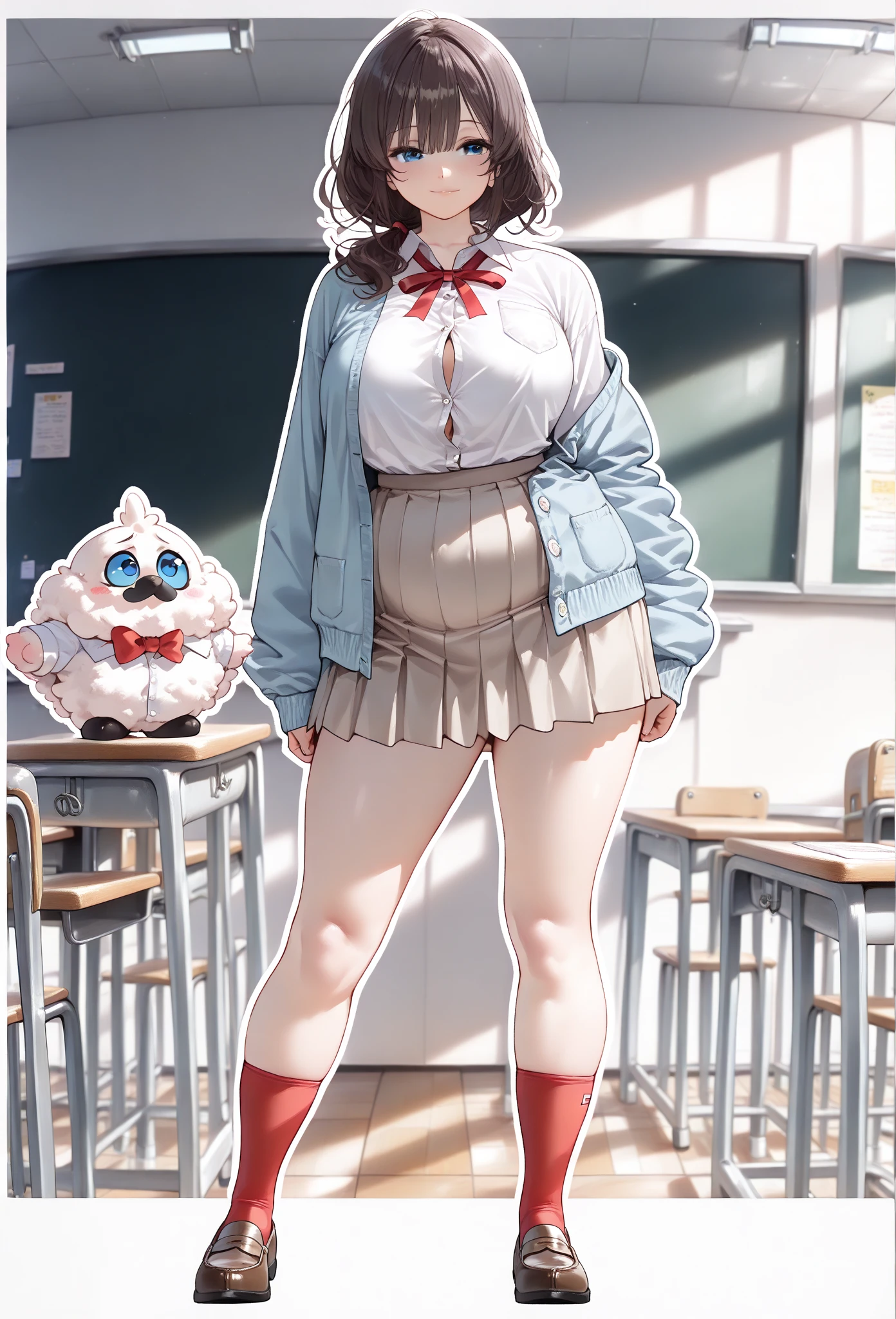 Stema Peace、hanekawa tsubasa、attack of glasses、A dark-haired、large boob、 (Black hair, Brown eyes, Round face),With ribbon, (nose blush, half opened eye),, [Full body shot]、eye glass、Head-to-toe shots、A dark-haired、