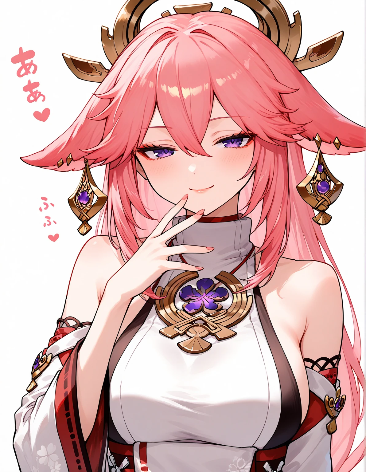 A smug narcissistic pink haired genie woman wearing a pink bra and white puffy harem pants and lots of jewelry flaunting herself