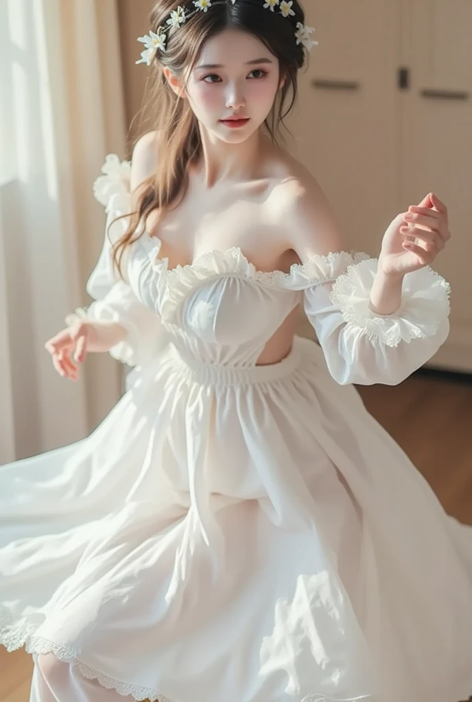 ((Big Breasts:1.2))、Upper body photo、Take close-up photos of your face、Fair skin、Light beige hair color、((Long Hair:1.4))、((Straight hair))、Blunt bangs、Exquisitely embroidered clothing、(A frilly camisole dress soaked with a very realistic load of semen:1.75)、Side slit clothing、((Revealing clothing))、Cute Accessories、A lively and erotic outdoor theme park、Cute Smile、Cool smile、(Intensely erotic poses and intensely erotic expressions:1.65)、(A very realistic whole body covered in a huge amount of semen:1.85)