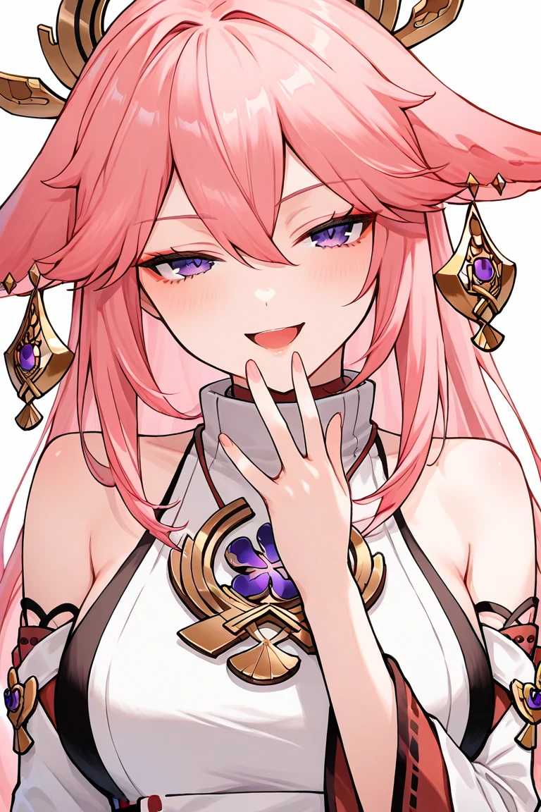 portrait,landscape,painting,illustration,yae miko, sleeves separated, strapless, (sideboob:1.45), pink hair, long hair, Japanese clothing,festive atmosphere,grand fireworks display in the night sky,sparkling fireworks,mesmerizing colors,romantic ambiance,futuristic skyscrapers,tall buildings,reaching towards the sky,glowing neon lights,amazing architectural design,twinkling stars,celebration of the new year,overwhelming sense of excitement,magical moment,inspiring and artistic composition. best quality,4k,8k,highres,masterpiece:1.2,ultra-detailed,realistic:1.37,