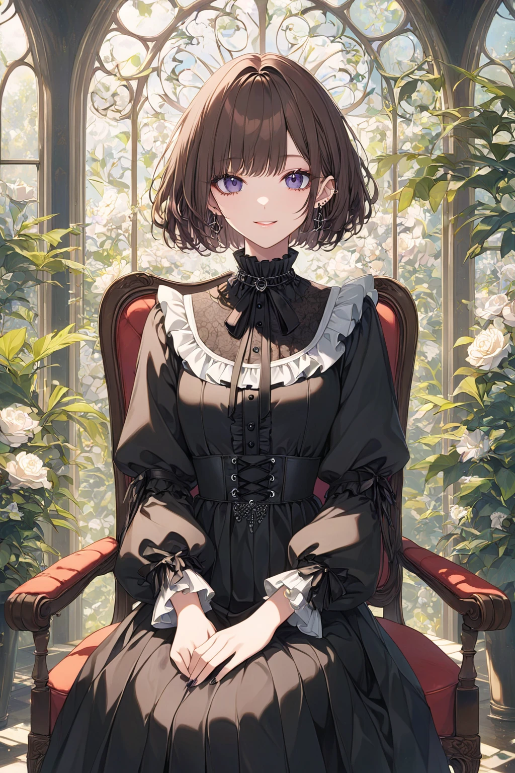 (Highest picture quality), (Master's work), (ultra-detailed), (Detailed eye description:1.2), masterpiece, best quality, extremely delicate and beautiful,beautiful detailed eyes and face, <lora:HarukaNanami:1>, HarukaNanami, (short hair:1.3), pink dress, embroidery, jewelery, frills, gloves, pantyhose, small crown, castle, luxurious hall, throne, sitting on the throne