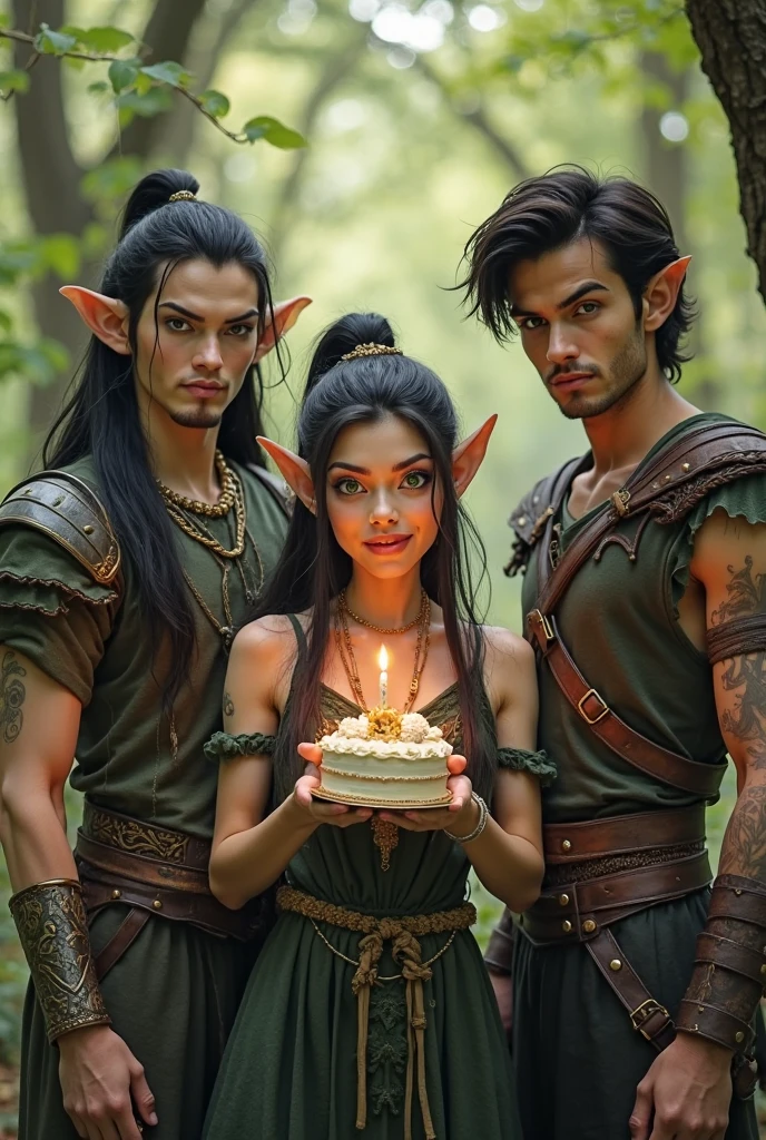 still raw, photograph taken with a phone, camera with a small sensor, selfie photo of a group of woman, An Amazonian, a Triton, A Tiefling, A satyr, and a Elf, everyone happy, forest , photorealistic, 18k