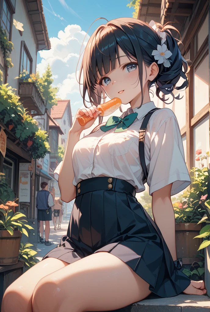 (masterpiece、Highest quality、Highest quality、Official Art、Beautiful and beautiful:1.2)、(One girl:1.3)Hatsune Miku、Twin tails,Beautiful breasts,anime boy sitting on a bench eating a sandwich and dAlsoking coffee, makoto kano, Takano Aya color style, Cute girl anime visuals, Also, Shinji, Anime Moe Art Style, makoto shinka, change, shinkai makoto, Cute Anime, Smooth anime CG art, , High quality anime art style, KyoAni