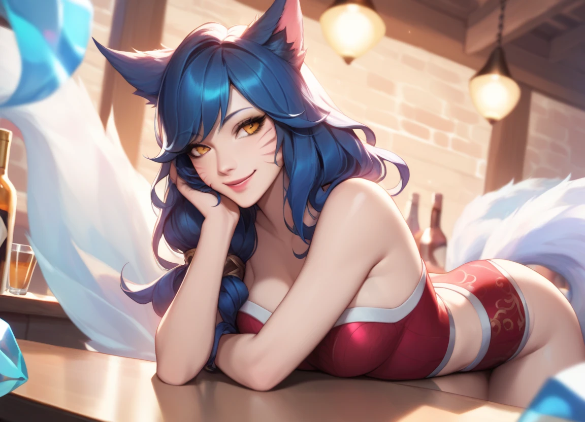 (absurdres, 8k, 4k, masterpiece, hyper extreme detailed:1.2), solo, 1girl, portrait, best quality, expressive eyes, perfect face, portrait, looking at viewer, solo, standing, female, serious, smirking, cowboy shot, ahri, fox ears, multiple tails, korean clothes, detached sleeves, (yellow eyes, whisker markings), beautiful, sitting, full body, cloudy sky, cleavage, high contrast, night, sitting down, leg over another, half body, 