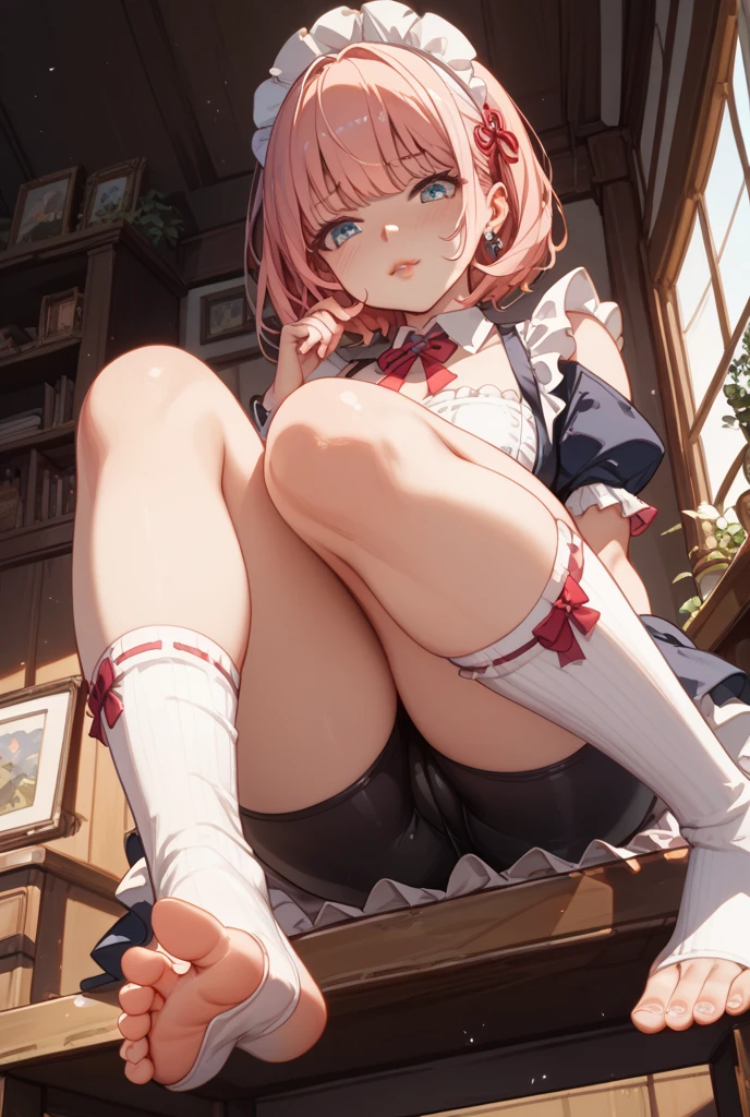 highest quality、masterpiece、1 girl、(Ahoge)、(blush:1.5)、(smile:1.5)、((fun!!))、cute、()、、high school girl、((classroom:1.5))、()、、Kamimei、look at me、(No panties:1.3)、((shaved pussy:1.5)), ((red bow tie, , black jacket, open jacket, white cardigan, white shirt, black skirt, plaid skirt、black socks))、 (No panties:1.3)、((shaved pussy:1.5))、(highly detailed closed labia:1.5)、((pee is coming out:1.8))、peeing