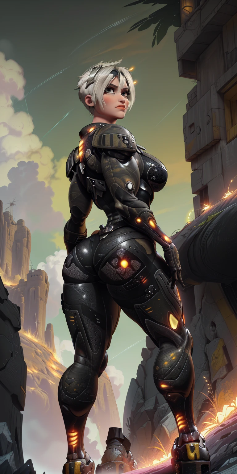 A robot, beautiful thighs, massive robotic thighs, thin waist, wide hips, on an alien planet, surrounded by alien flora, very big and strong,enormous legs, long legs, intimidating, high quality, (heavenly thighs),fart,((farting,onara)), embarrassed,farts,gassy,bloated,belly,butt,(sweaty),bending over,back view,