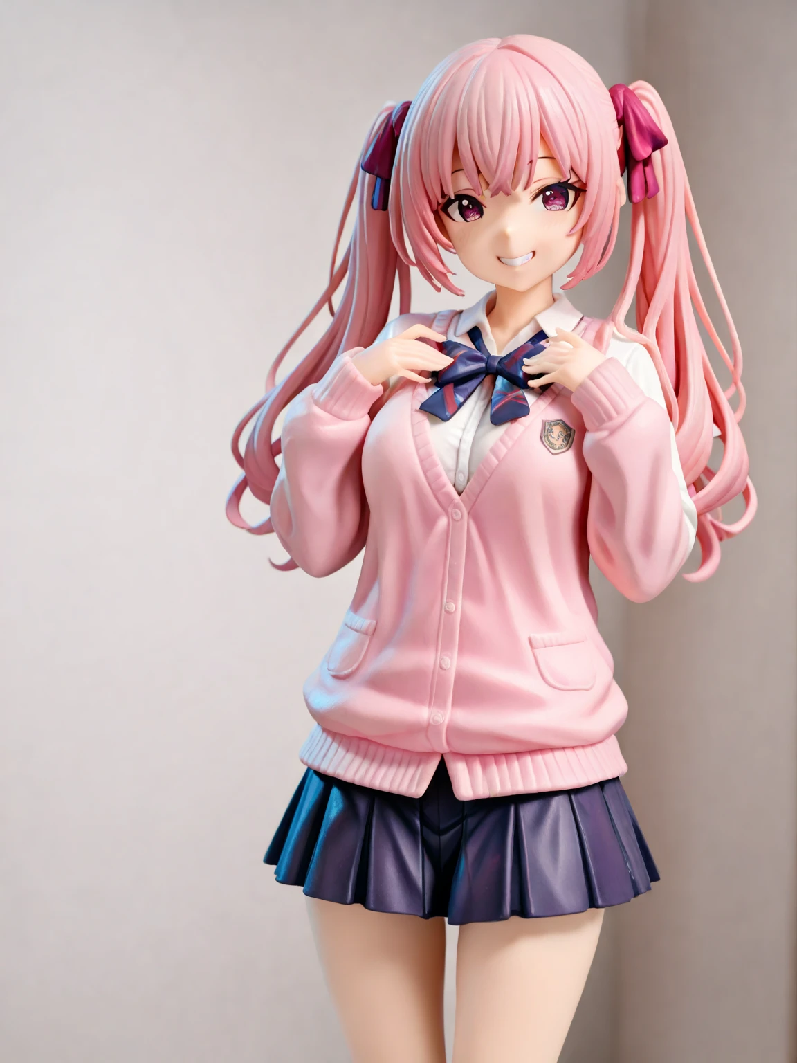 (Browsing Caution:1.3), ((masterpiece)), ((Highest quality)), (Very detailed), ((cute)), cute, (Multi-point), ((sexy)), (device), ((Very detailed)), 4K, (8k), Highest quality, (beautiful), hyper cute face, shape, Anime Style,hyper Genuineistic, Genuine, Dynamic Angle, ((whole body)), close, Thick outline, Clear contours, at school, (1 person, cute girl:1.5), (Schoolgirl uniform :1.5), beautiful light brown hair, beautiful brown eyes, ((beautiful eyes)), (White and pink stripes々good、White and pink stripes々Showing panties:1.5), short hair, Big Breasts, shoes, smile、Over the knee socks