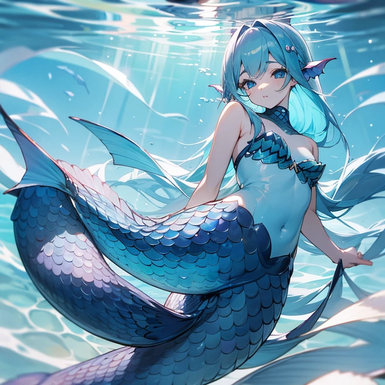 woman Mermaid ، hot body , Long hair, claws, cute face, eyes, scales, glowing , afraid