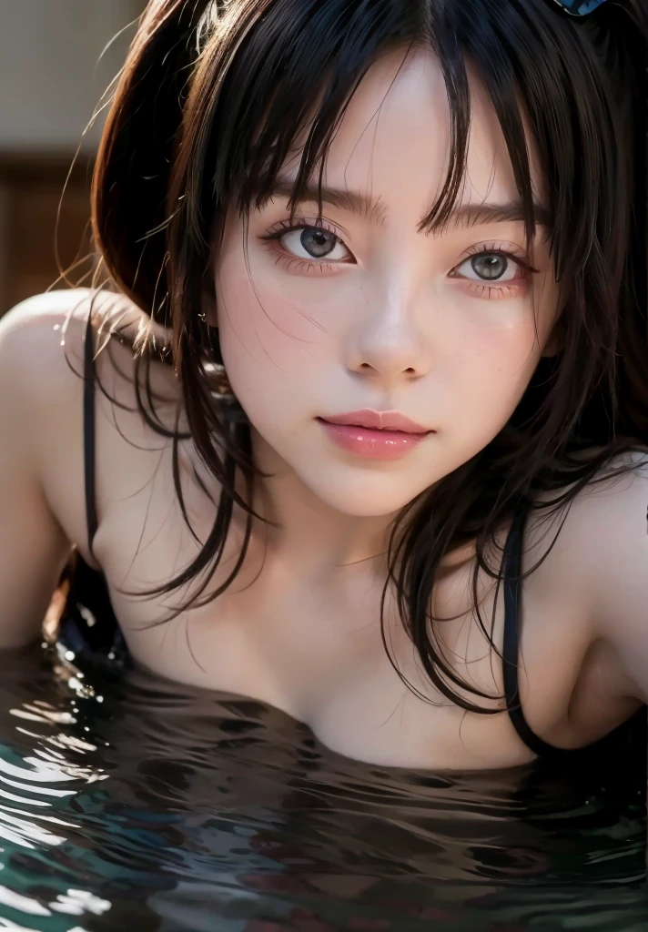 Hyper-realistic photos of stunningly beautiful Japanese women, Swimsuit, Lying on the surface of the lake, The magnificent composition evokes admiration, Extremely realistic and highly detailed, Very emotional, Spectacular movie lighting, 8K UHD resolution, Shot with Hasselblad H6D 400c Multi-Shot, Mitakon Speedmaster 35mm f 1. 2 XCD --Expression style --ar 1:2 --upanime --niji 5 --q 3