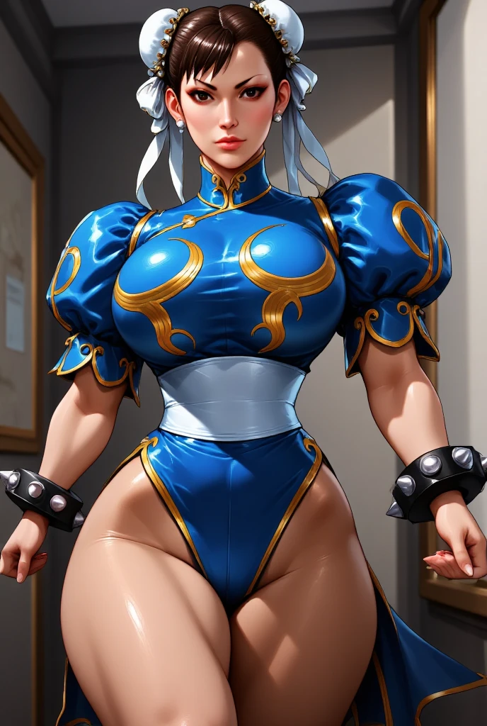 Masterpiece, best quality, ultra detailed, 8k, !( beautiful Chun li in her classic outfit, perfect body, big thighs )