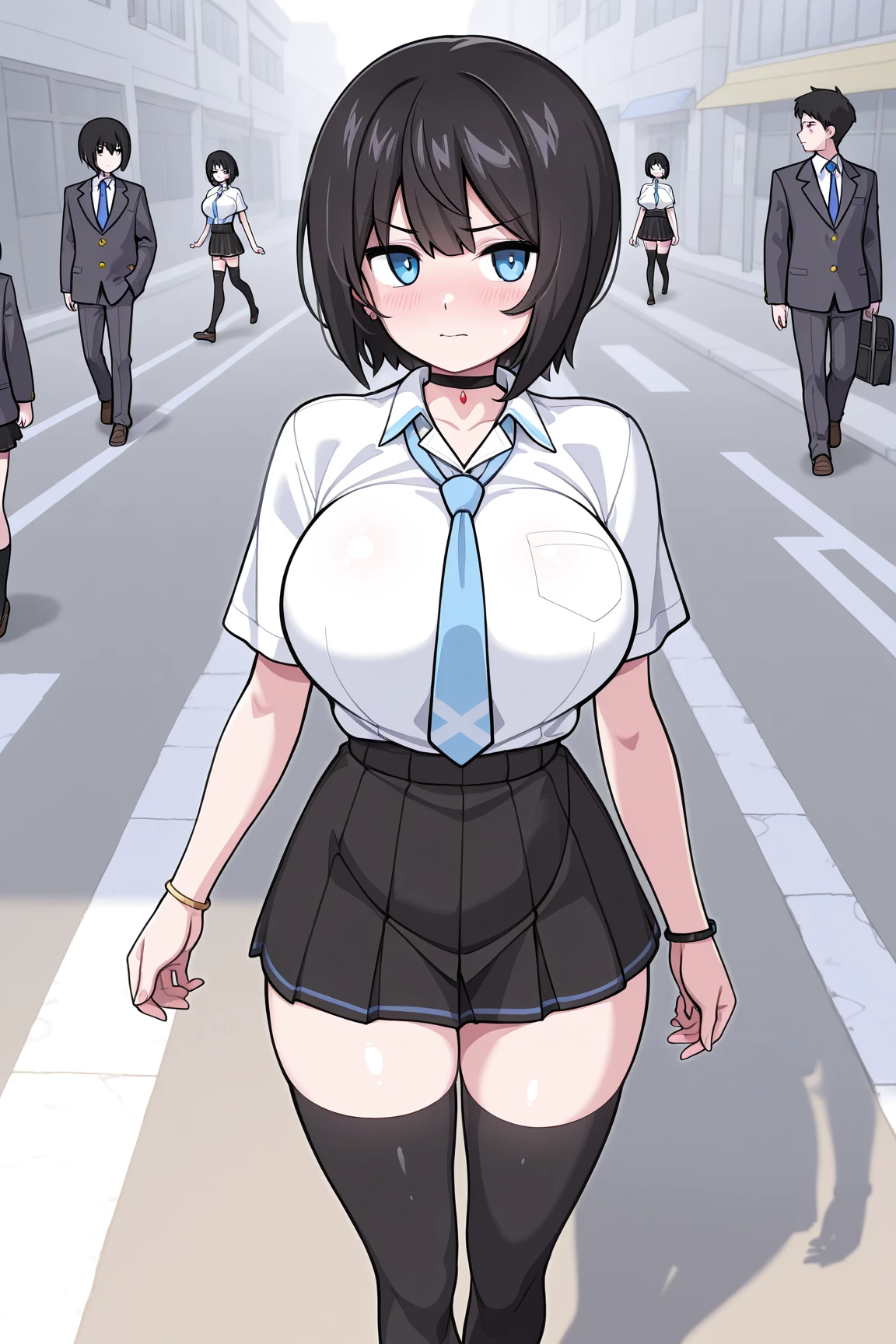 (8K、Highest quality、highest quality、masterpiece)、Detailed face、One girl、((女の子はガラスに胸を押し付ける1.4))、、short hair、、blunt bangs、Grey Eyes、、、((Blazer jacket uniform))、((Pleated skirt))、((No panties))、((bent over))、Back Alley Background、Very large breasts、Nipples are visible、、Black Pantyhose、Milk dripping from nippleilk spurting from the nipple、、Open your mouth、Troubled face、Love juice from the genitals、Full body portrait、Walking around the city、One man、Hearts in the eyes、Sex with a man