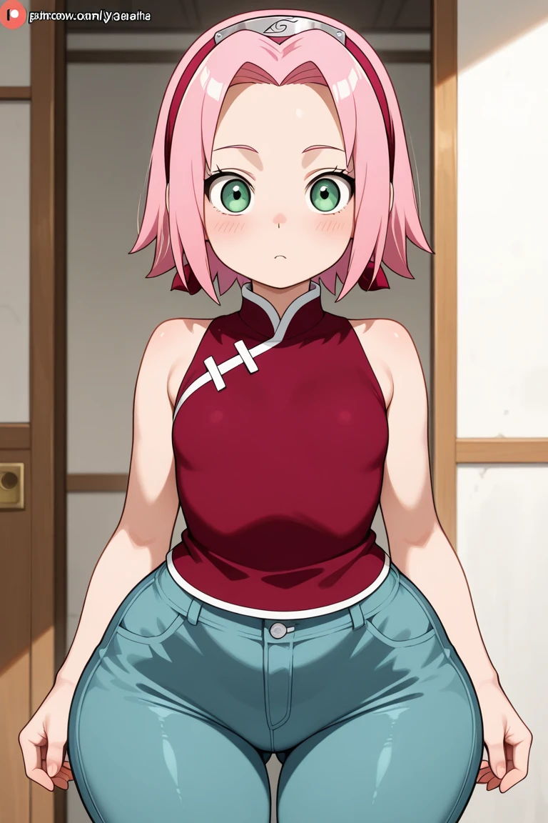 watanabe_akari, pink hair, oily skin, wet, detailed skin, ((little girl)), ((carrying a red backpack)), ((10 years old)), blurry background, open mouth, short height, little girl, ((bare shoulder)), ((presenting armpit)), (see-through), cleavage, naughty face, ((white tank top)), (arm up), ((loli)), ((small boobs)), ((small breasts)), ((flat chest), (hot pants), ((detached sleeves)), beach, (potrait)), loose shirt, navel, (((shock face))) wet body, rain (((height 135cm))), ((Squatting))