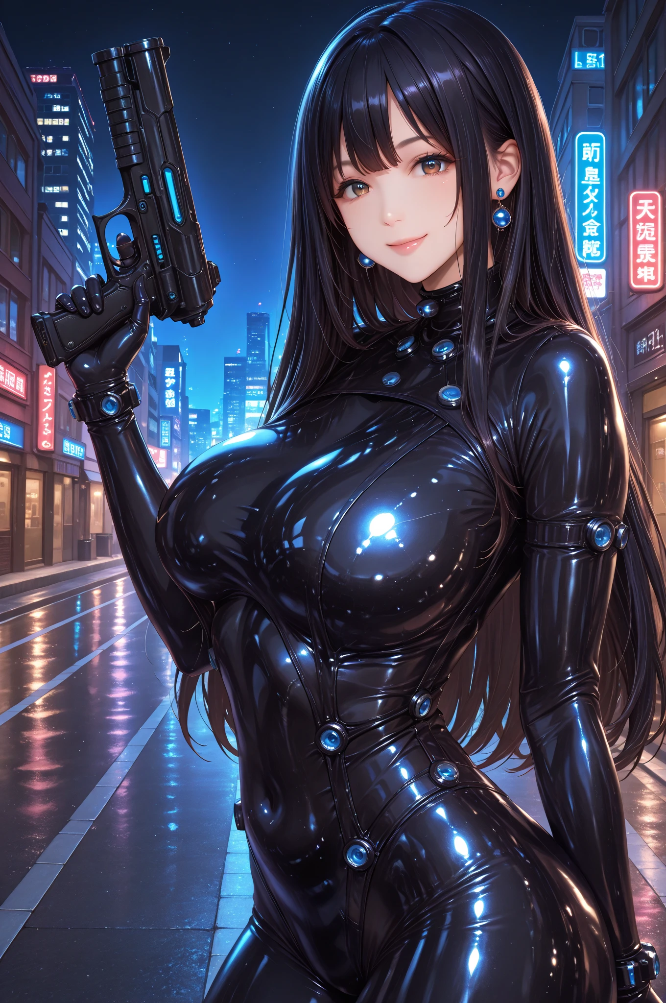 beautiful woman, Antihero dressed in black and purple, Laser katana in hand, White skin, long black hair, portrait, Jeff Bridges, ((cartoon style)), Marvel Universe Style, (((Set in a cyberpunk city))), Soft bokeh of futuristic city, Artie Guerin, Jeremy Mann, Greg Manches, Antonio Moro, Art Station Trend, Trending in CGSociety, Wheels within wheels, high detail, sharp focus, Dramatic and realistic art by Midjourney and Greg Rutkowski, blur background,Large Breasts