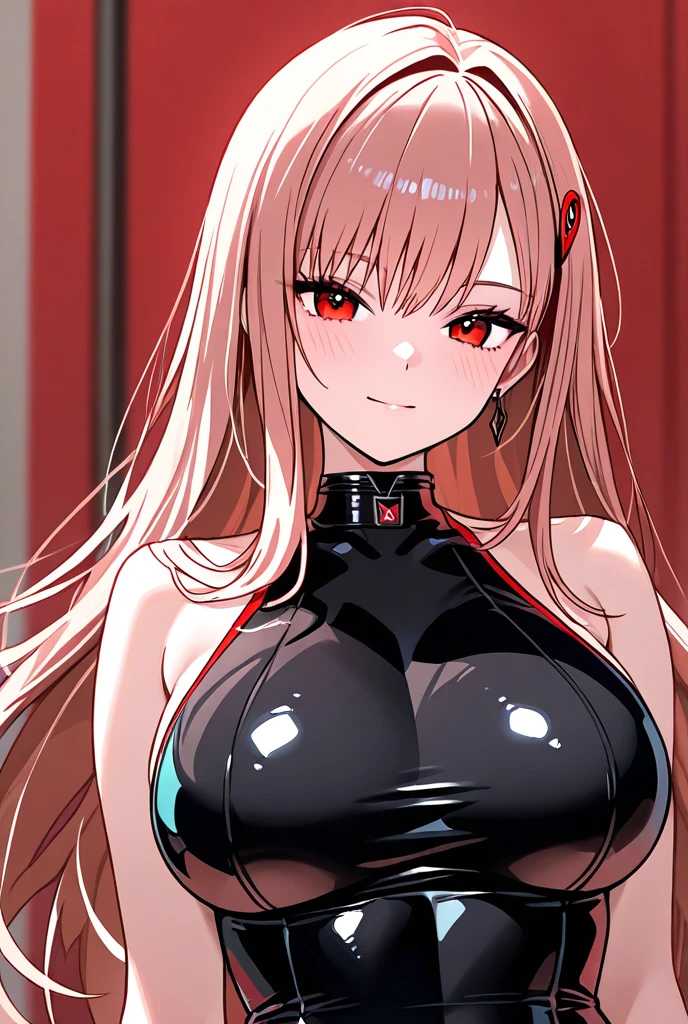 (8K, top-quality, masterpiece:1,2), (reallistic, Photorealsitic:1.37), Super Detail, One girl,), (Highly detailed), (beautifully detailed eyes), (of the highest quality), (super detailed ), (masterpiece), (Detailed face),20yr old, ,1 girl, ((pink hair,long hair)), medium breasts, clothed, Perfect Lighting, BREAK, (cut-out glossy bodysuit:1.5), (midnight pink:1.3), (satin:1.2), (shiny:1.3), (white lines:1.2), (shoulder cut-outs:1.2), (chest cut-outs:1.2), (tight-fitting:1.2), (silver chain necklace:1.2), (silver hoop earrings:1.2), (blue suede pumps:1.2), BRAKE, (high quality:1.5), (upper body and thighs:1.3), (long wavy pink hair:1.3), (mysterious smile:1.2), (downcast eyes:1.2), (looking at viewer:1.2), (hands in front of chest:1.2), (one leg forward:1.2), (tiptoes:1.2), (cutouts visible:1.2), (burgundy background:1.2), (dramatic lighting:1.2), BRAKE (sweat:1.5),