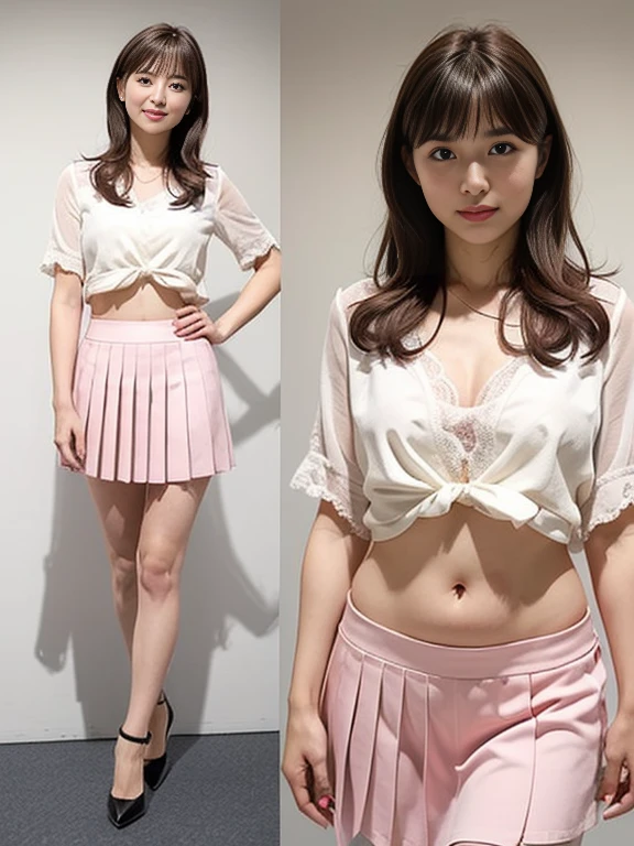 ((highest quality、best image quality、ultra high resolution、Drawn in ultra high definition、alone、look closely at the camera、light colored eyes))、(1 girl:1.9)、(short bob),(T-shirt、bottom less: 1.4),(Pink thin panties: 1.4), (Wedgie: 1.4), (smile: 1.4), Idol、17 years old、on stage
