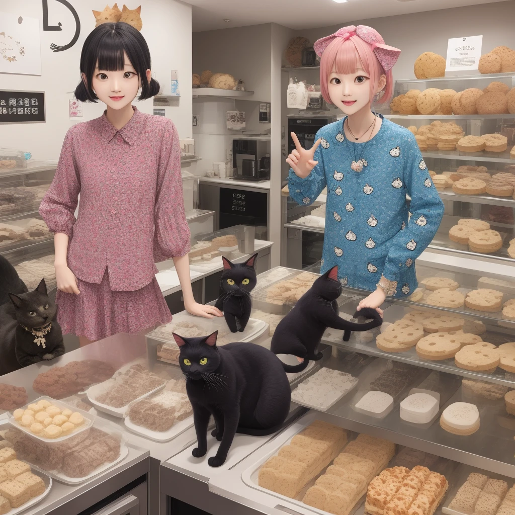 Inside the pet shop、A girl holding a calico kitten