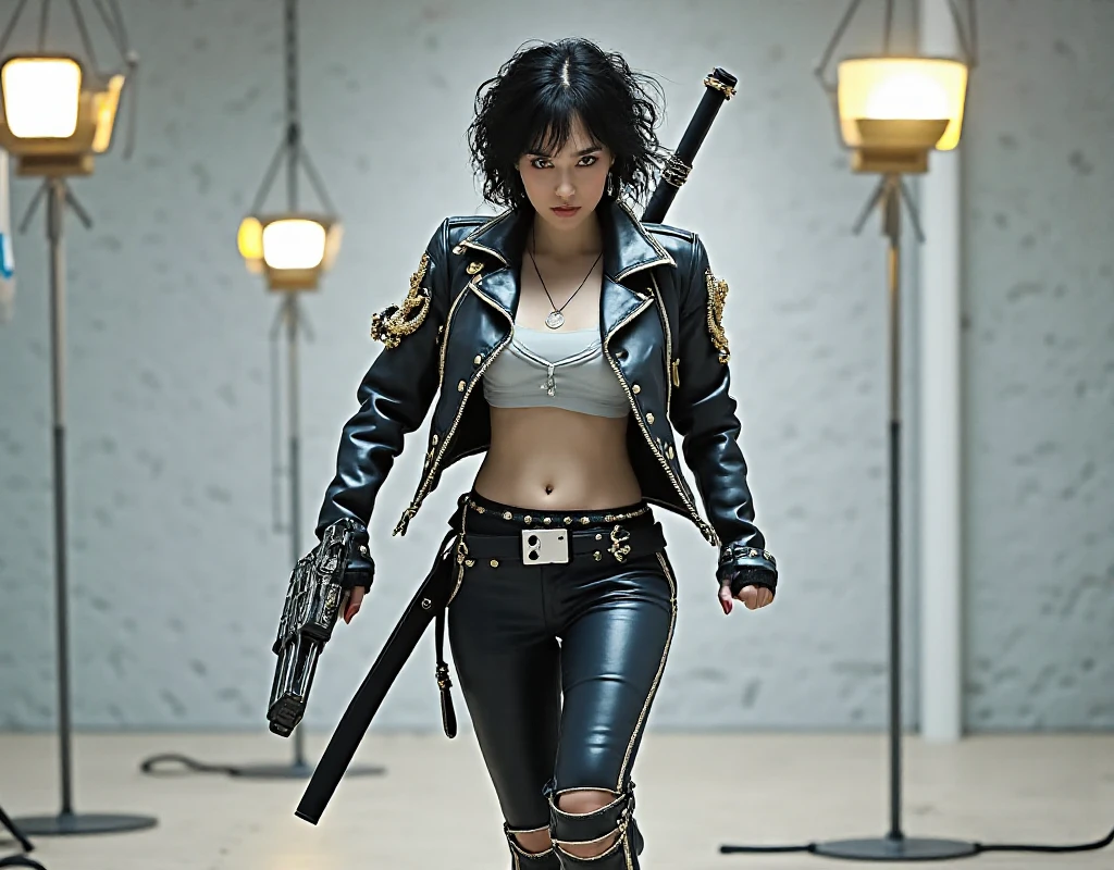 beautyful woman, lady (from devil may cry), white jacket, black , black hair, short hair