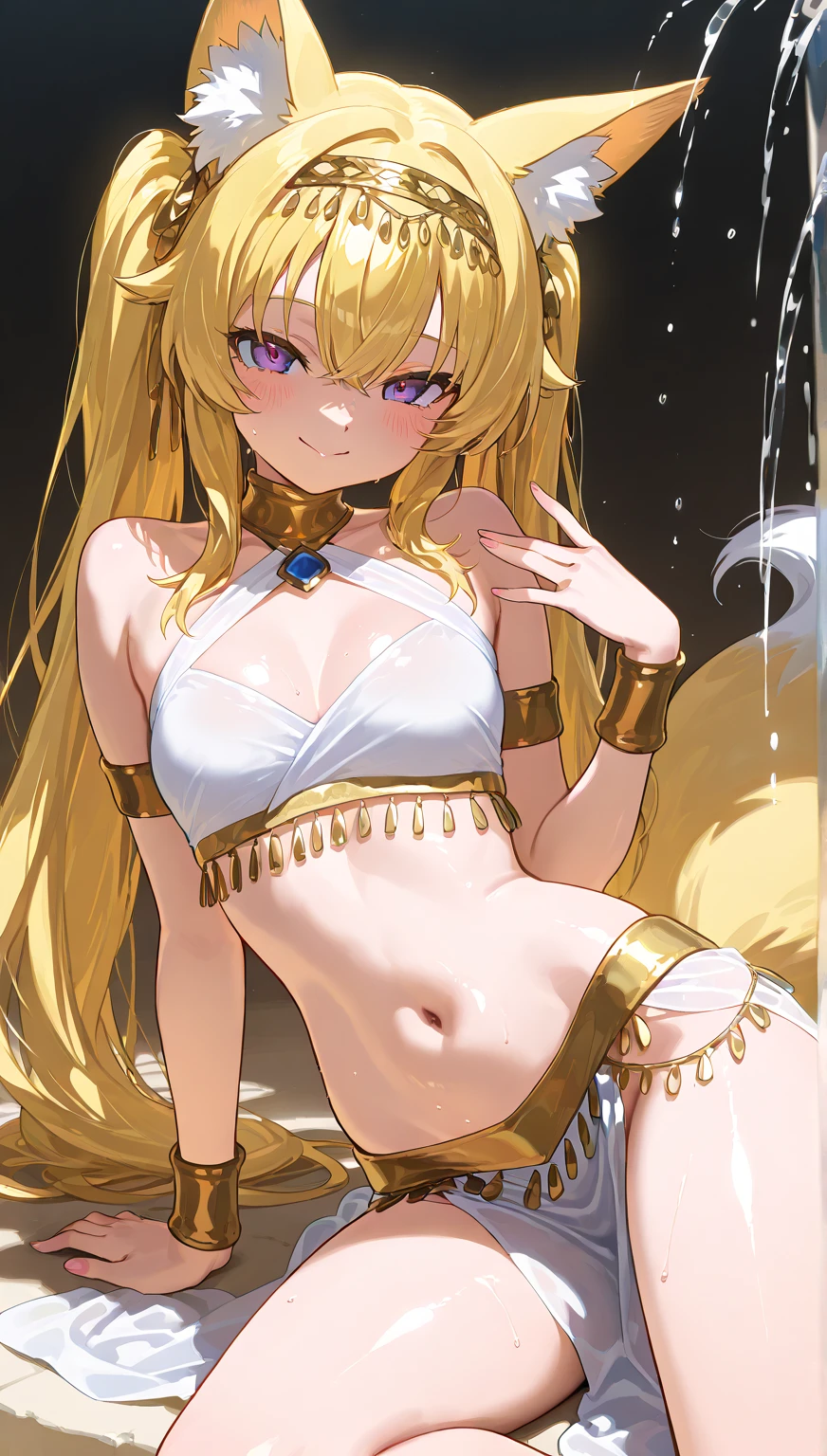 (8k, RAW Photo, Top Quality, Refined Details, Masterpiece: 1.2), (High Definition 8k Wallpaper), Sharp Focus, Professional Lighting, Depth of Field, Cinematic Lighting, Background Blur, BREAK (1girl:1.2), cute face, wet hair, blonde, curly hair, braids, slender line, slim body, (seductive smile: 1.2), golden ratio, slouching, (small breasts: 1.4), Japanese Summer Festival, Kimono,