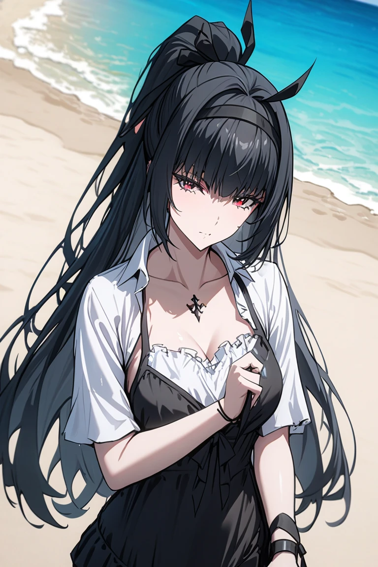 score_9, score_8_up, score_7_up, score_6_up, ((best quality,4k, highres,masterpiece)), 1girl, "Amidst the tranquil beauty of a sun-kissed beach, Yukino Yukinoshita, the beloved protagonist of 'Yahari Ore no Seishun Love Come wa Machigatteiru,' stands before the viewer with a radiant smile. Clad in a stylish bikini that complements her graceful figure, Yukino exudes an aura of joy and confidence as she gazes directly into the camera. Her silver hair catches the sunlight, shimmering like spun silver in the gentle sea breeze, while her eyes sparkle with warmth and mirth. With arms casually folded, Yukino's laughter rings out, filling the air with infectious happiness. The beach stretches out behind her, its pristine sands and azure waters providing a picturesque backdrop to the scene. Palm trees sway gently in the breeze, casting dappled shadows on the ground, adding to the idyllic atmosphere. This enchanting moment is captured in stunning 4K resolution, ensuring every detail is rendered with exquisite clarity and vibrancy. From the playful ripples in the water to the subtle nuances of Yukino's expression, each element is brought to life with breathtaking realism, inviting the viewer to share in the joy of this carefree moment with Yukino Yukinoshita."