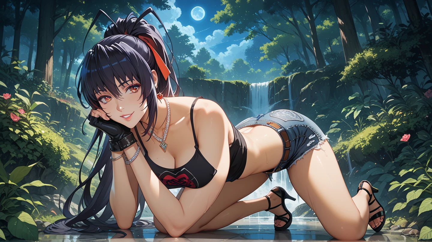 (masterpiece),4k, (ultra realistic), (best quality), (high detailed face),sexy, 1girl, a beautiful girl near the river, slim, (full naked body), (flat chested), (black stocking), (front view), (ultra detailed body), (ultra detailed hair), (high detailed hands), anime, (protrait), (body painting: 1.4), (pubic hair)