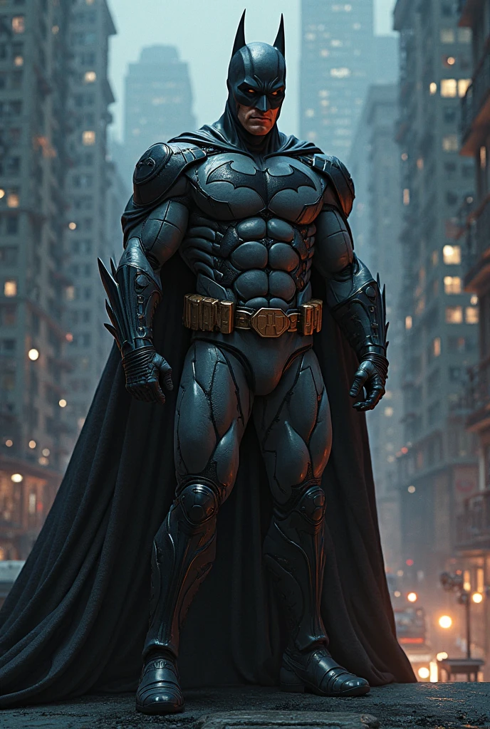 Half batman face and body and another Half moonknight. More background 50% dark and firey and 50% bright...make one side of face look like moonkoght.