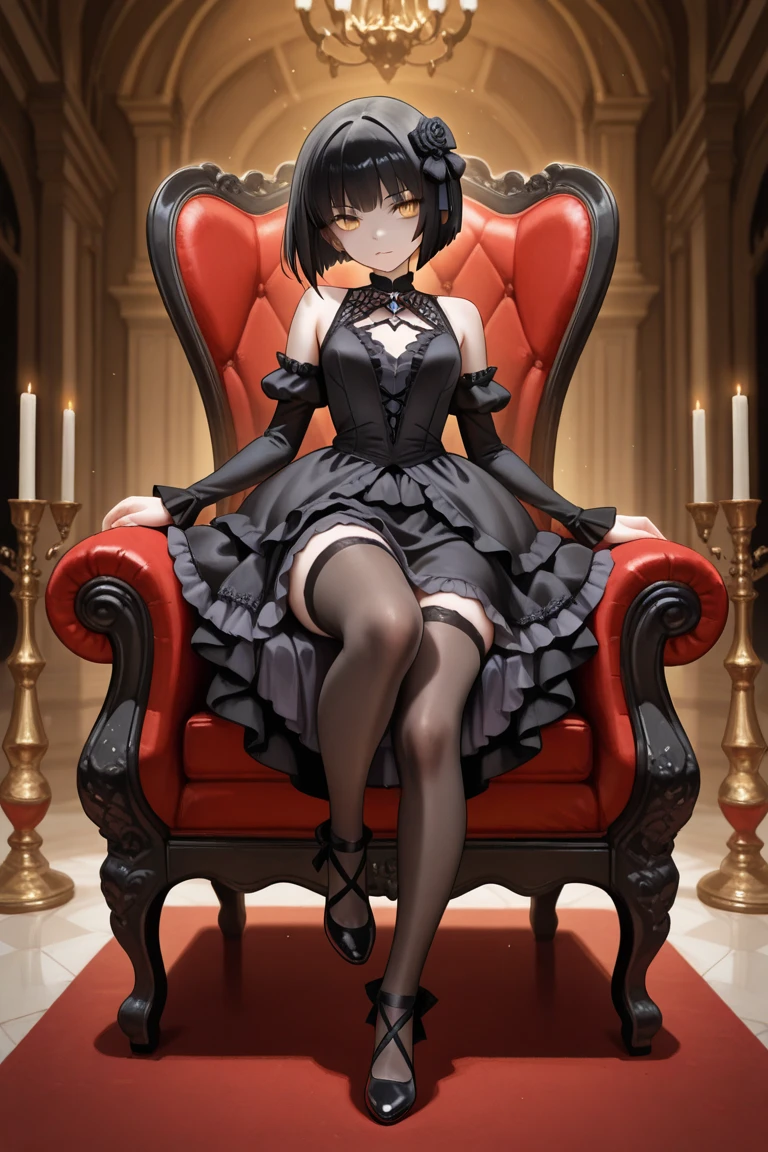 (Highest quality,4K,High resolution,masterpiece:1.2), (Very detailed), (Slender beauty)(Age 27)Sitting with legs crossed,Full body,Sexy Dress,I can see her panties,